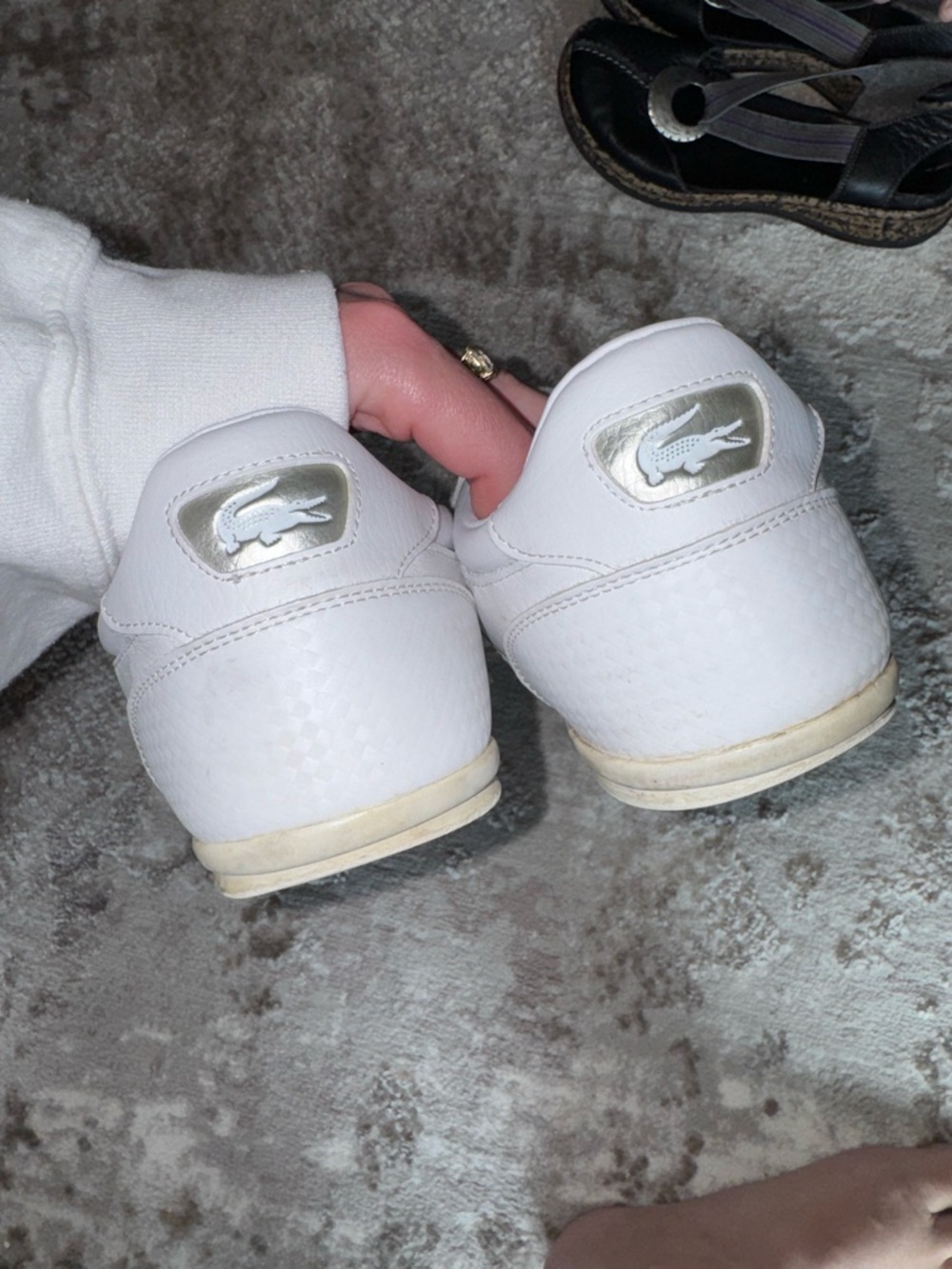 Lacoste White Leather Low-Top Sneakers with Gold Logo 10 - Picture 4 of 5